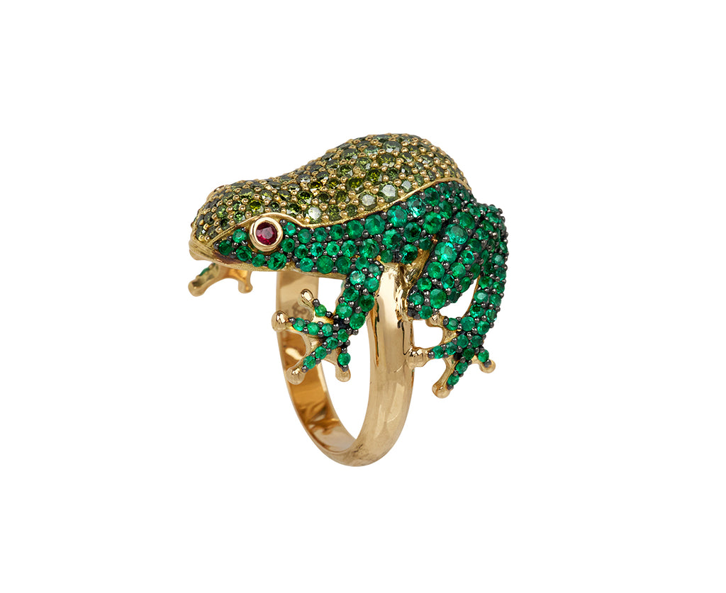 Emerald and Green Diamond Frog Ring