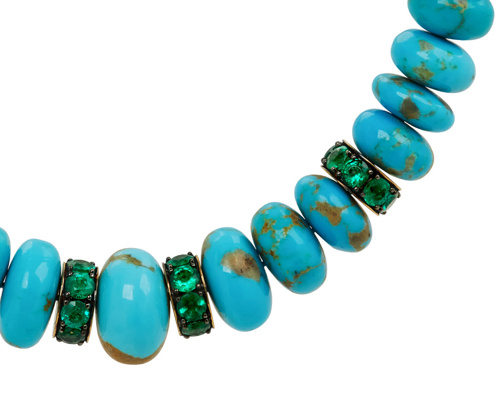 Turquoise Rondelle Necklace with Emerald Beads