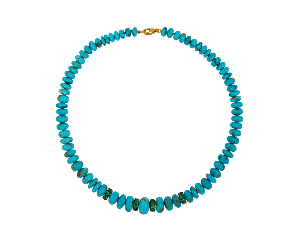 Turquoise Rondelle Necklace with Emerald Beads