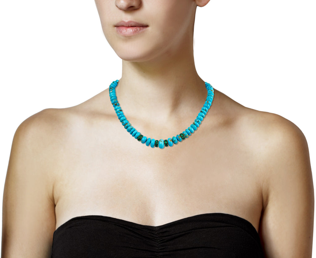 Turquoise Rondelle Necklace with Emerald Beads