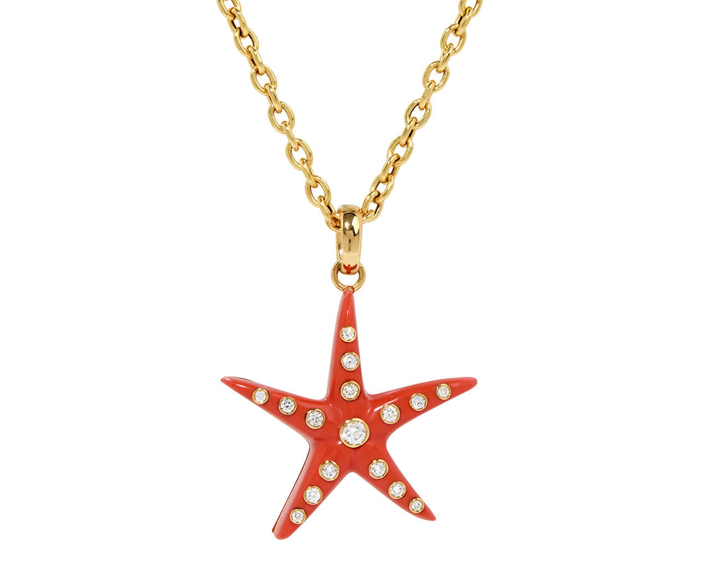Diamond and Coral Starfish Pendant Necklace
