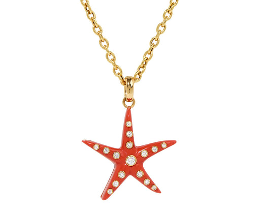 Diamond and Coral Starfish Pendant Necklace
