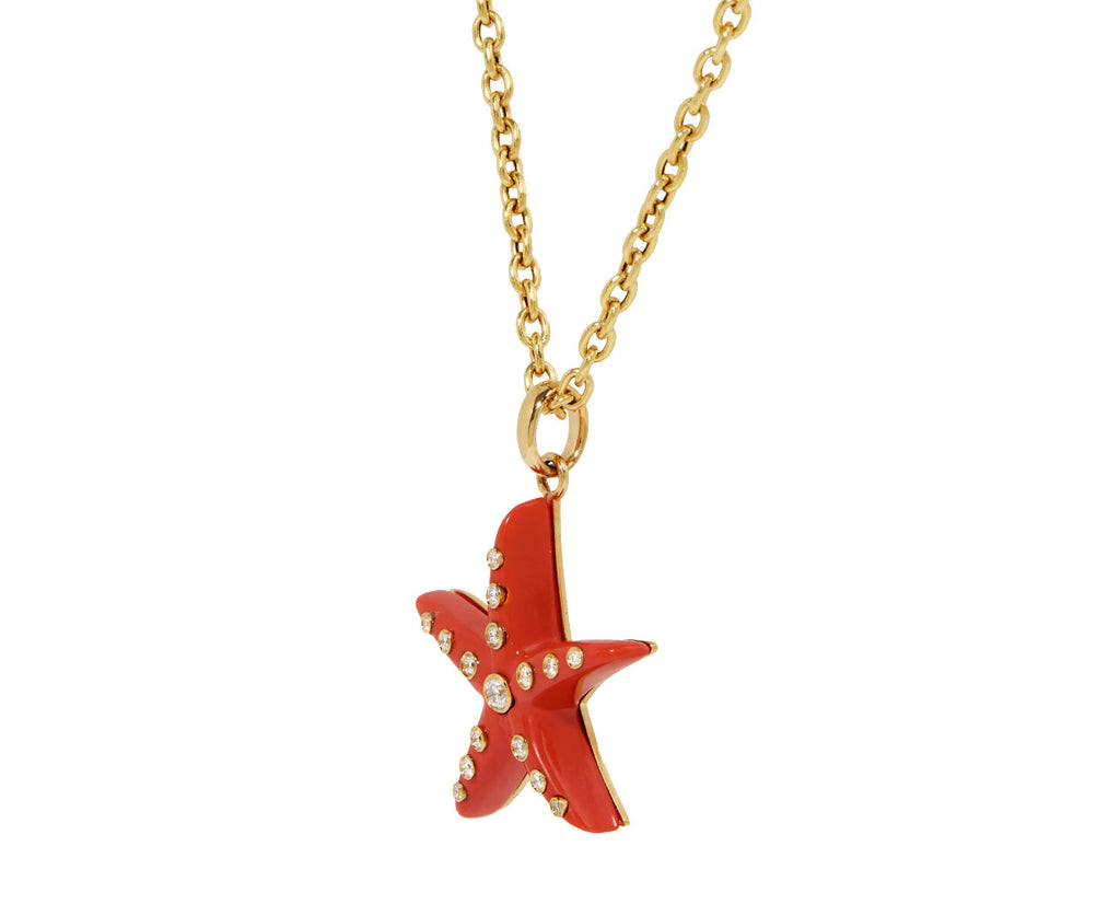 Diamond and Coral Starfish Pendant Necklace