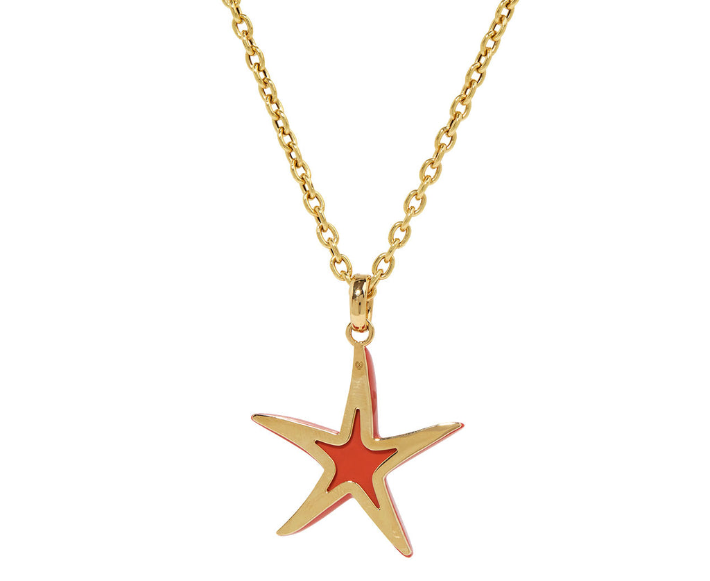 Diamond and Coral Starfish Pendant Necklace