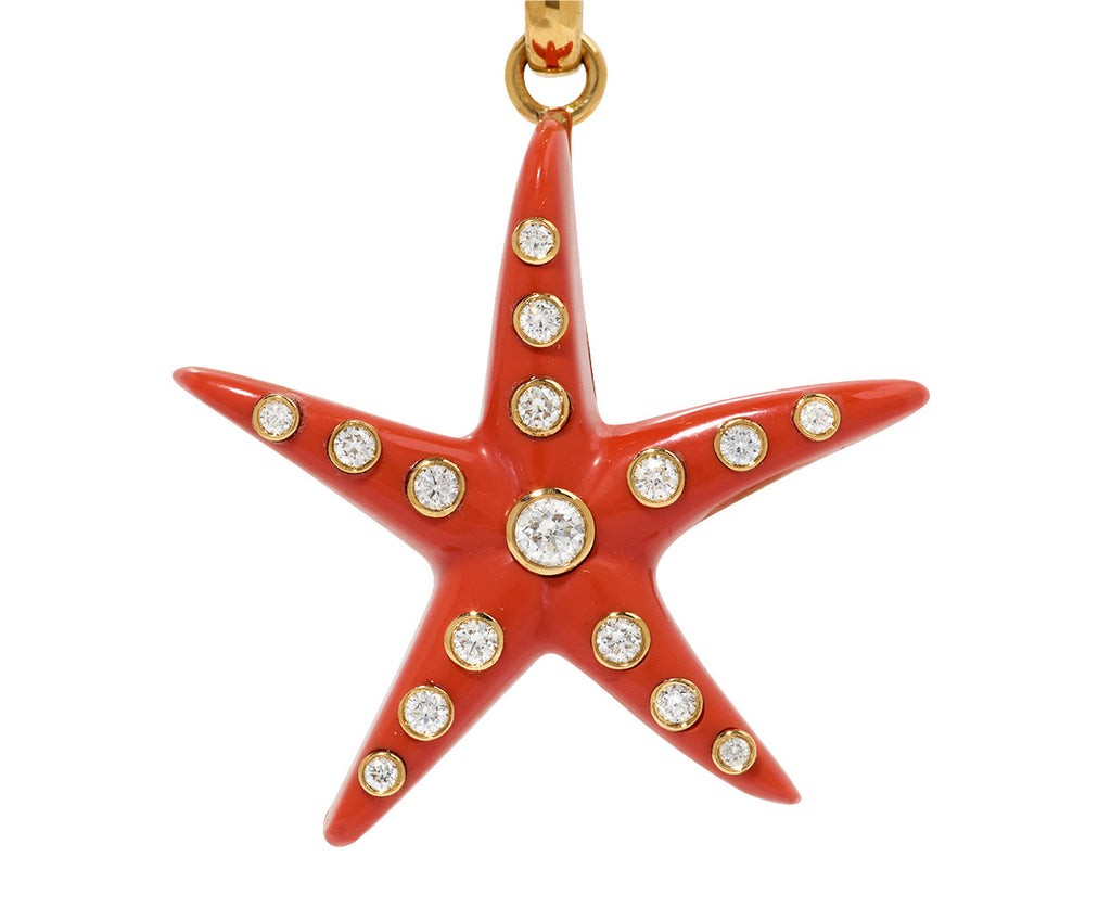 Diamond and Coral Starfish Pendant Necklace