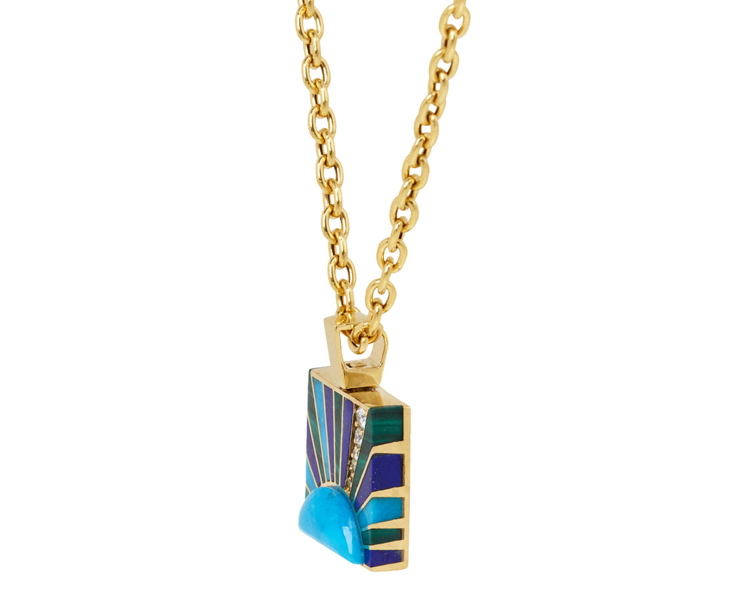 Malachite, Turquoise and Lapis Inlay Diamond Sun Ray Necklace