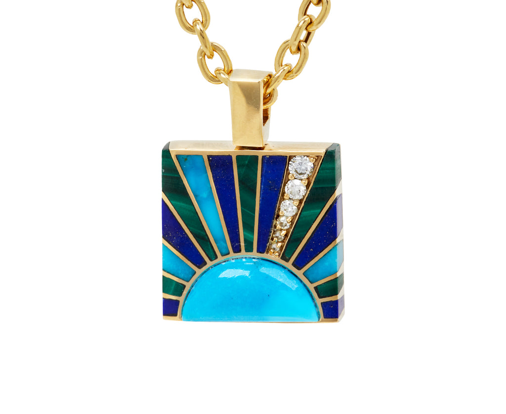 Malachite, Turquoise and Lapis Inlay Diamond Sun Ray Necklace