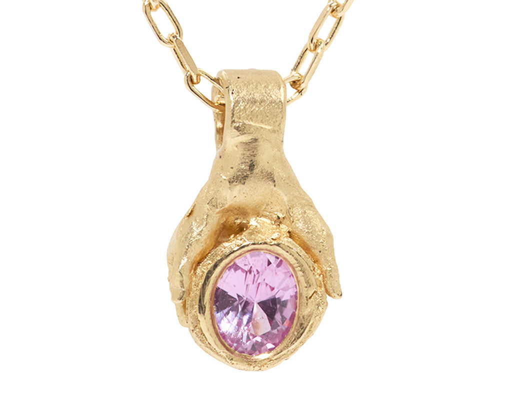 Fraser Hamilton Pink Sapphire Hand Pendant Necklace - Closeup Front