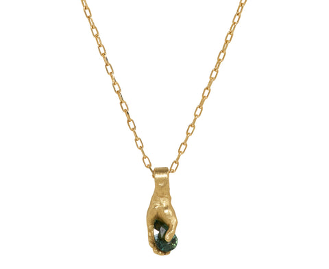 Fraser Hamilton Green Sapphire Hand Heart Pendant Necklace
