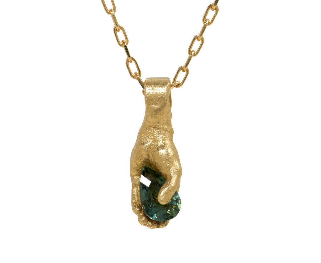 Fraser Hamilton Green Sapphire Hand Heart Pendant Necklace - Closeup