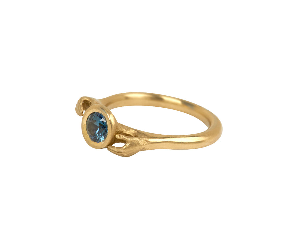 Fraser Hamilton Teal-Blue Sapphire AOI Ring - Angled View