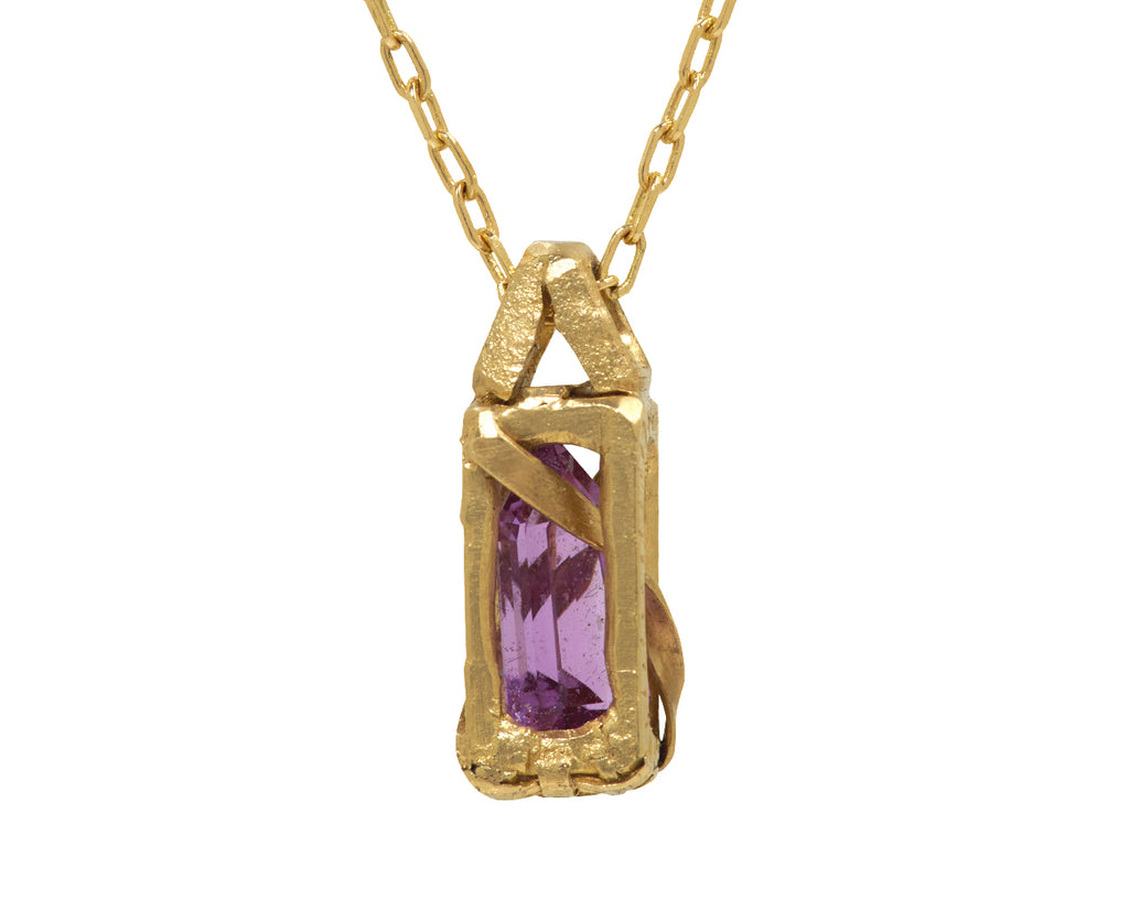 Fraser Hamilton Palanquin Pink Shield Cut Sapphire Pendant Necklace - Closeup