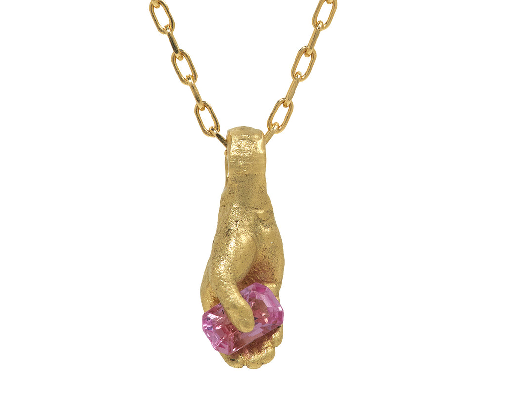 Fraser Hamilton Bubblegum Sapphire Hand Pendant Necklace - Closeup
