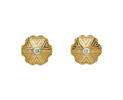 Harwell Godfrey Diamond Concho Stud Earrings