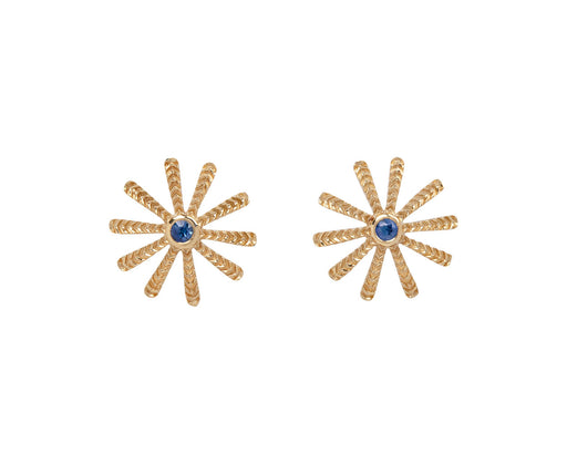 Blue Sapphire Tiny Sunflower Stud Earrings