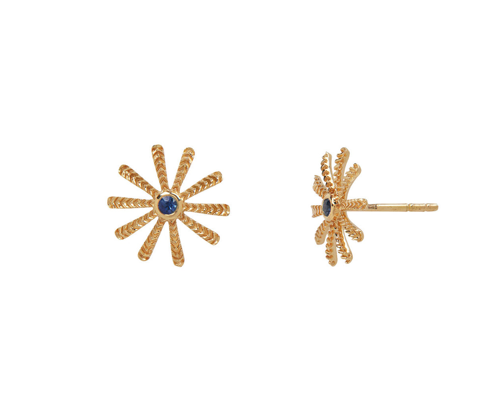 Blue Sapphire Tiny Sunflower Stud Earrings