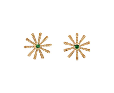 Emerald Tiny Sunflower Stud Earrings