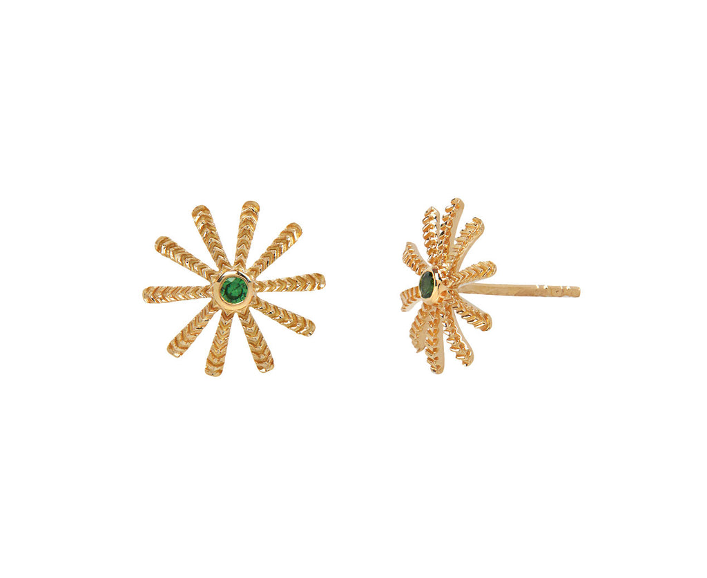Emerald Tiny Sunflower Stud Earrings