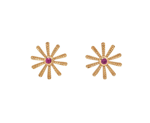 Ruby Tiny Sunflower Stud Earrings