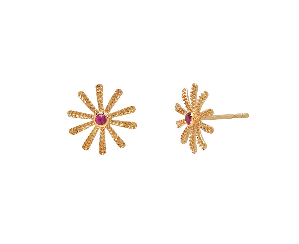 Ruby Tiny Sunflower Stud Earrings