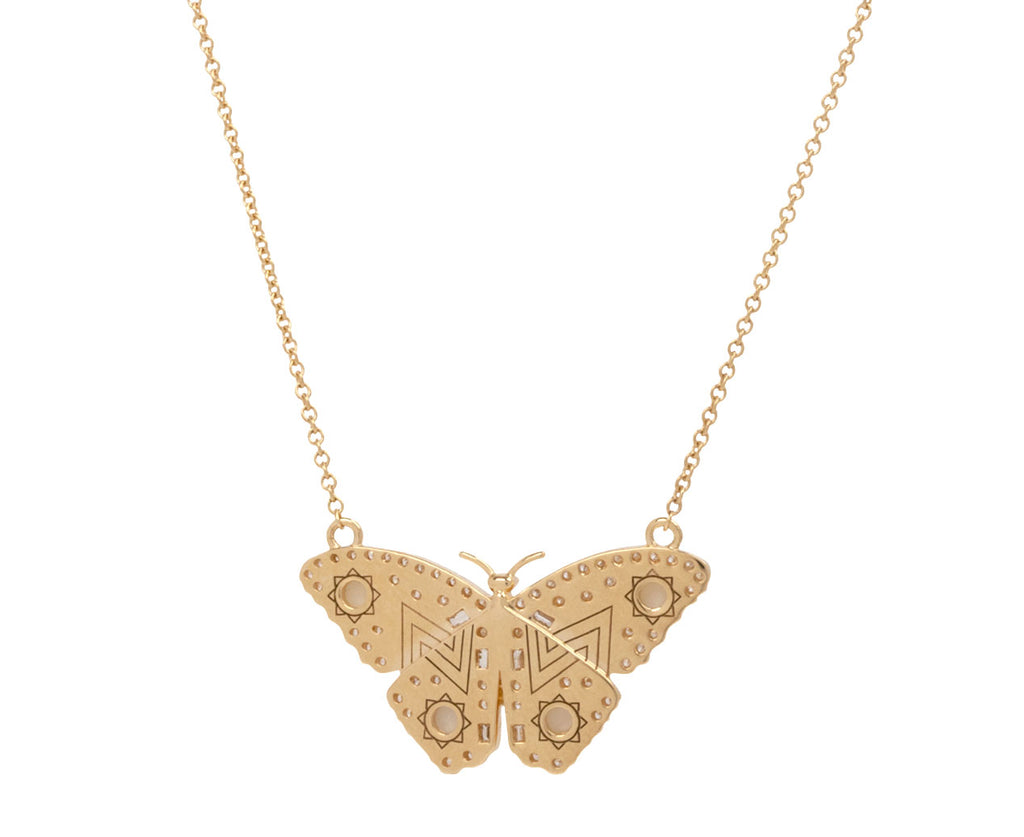 Diamond and Pearl Butterfly Pendant Necklace