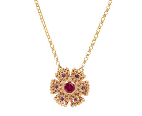 Rubellite, Amethyst and Orange Sapphire Petunia Necklace