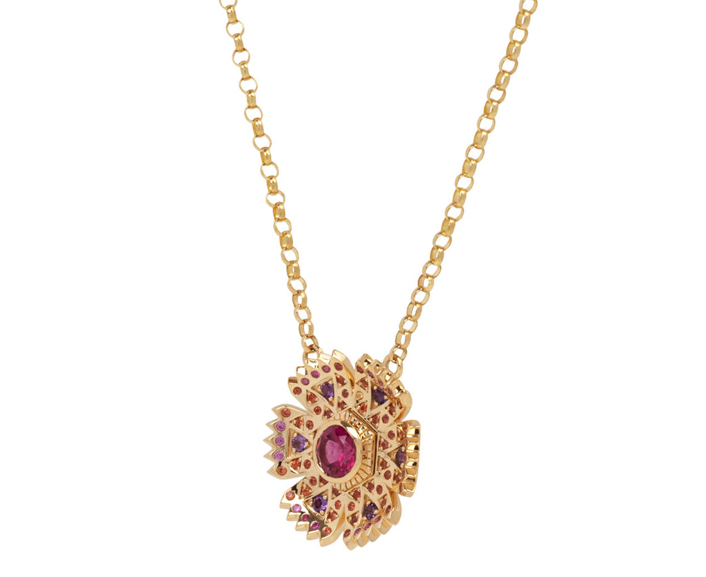 Rubellite, Amethyst and Orange Sapphire Petunia Necklace