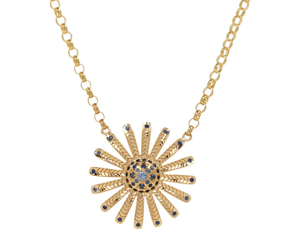 Blue Sapphire Mini Sunflower Pendant Necklace
