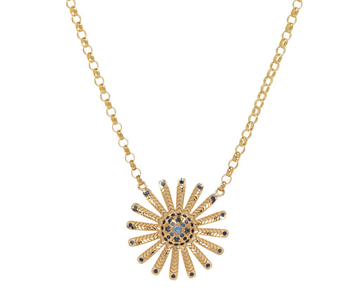 Blue Sapphire Mini Sunflower Pendant Necklace