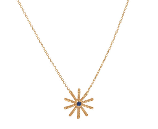 Blue Sapphire Tiny Sunflower Pendant Necklace