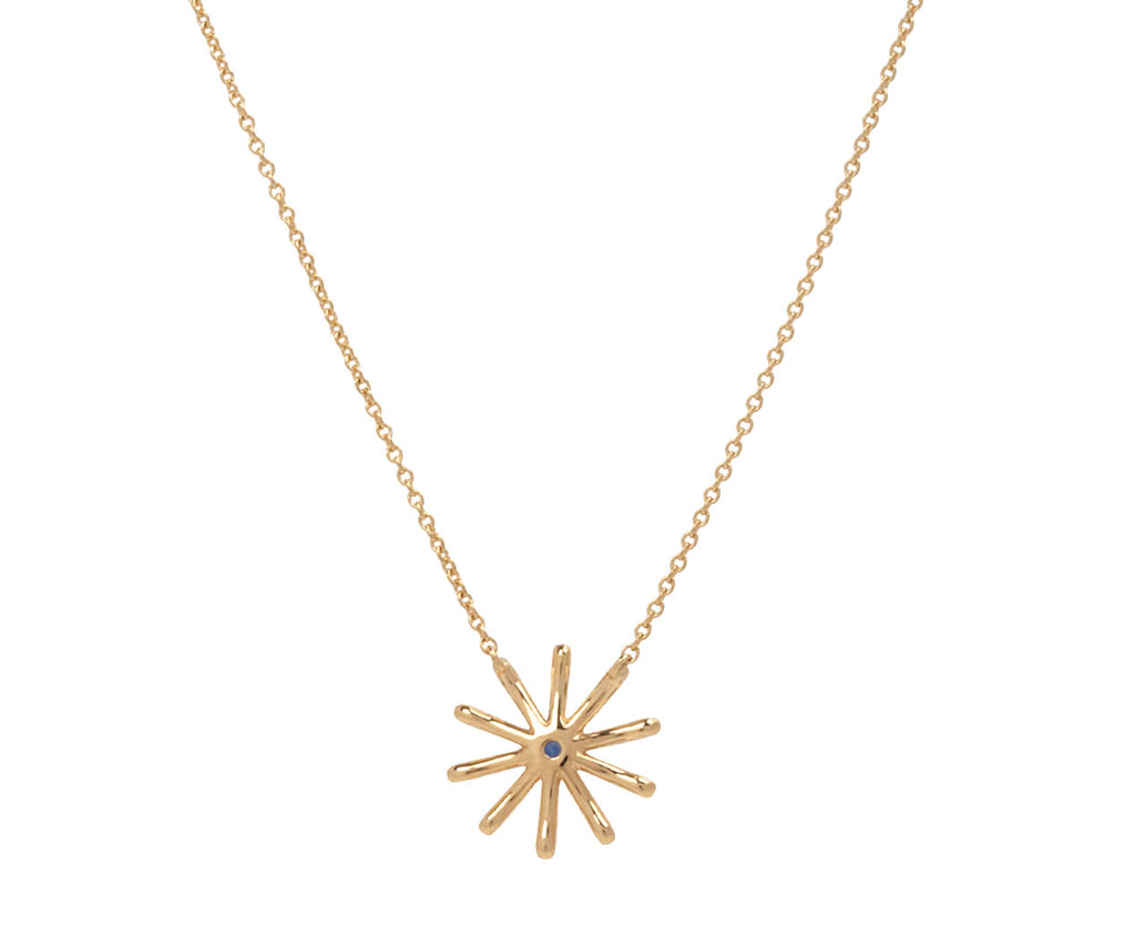 Blue Sapphire Tiny Sunflower Pendant Necklace