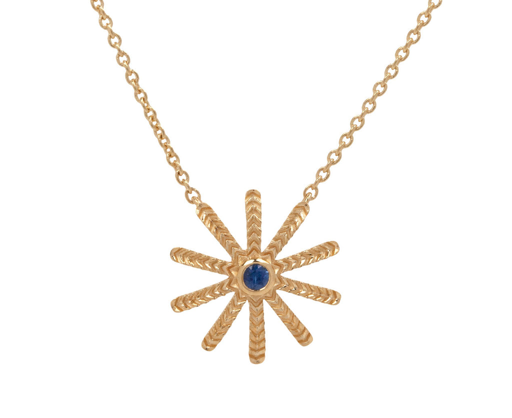Blue Sapphire Tiny Sunflower Pendant Necklace