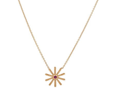 Pink Sapphire Tiny Sunflower Pendant Necklace