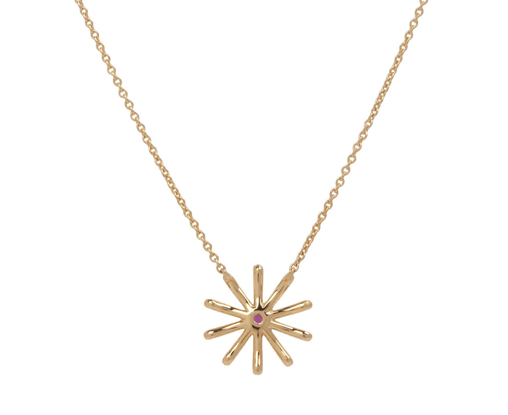 Pink Sapphire Tiny Sunflower Pendant Necklace
