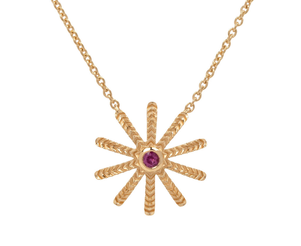 Pink Sapphire Tiny Sunflower Pendant Necklace