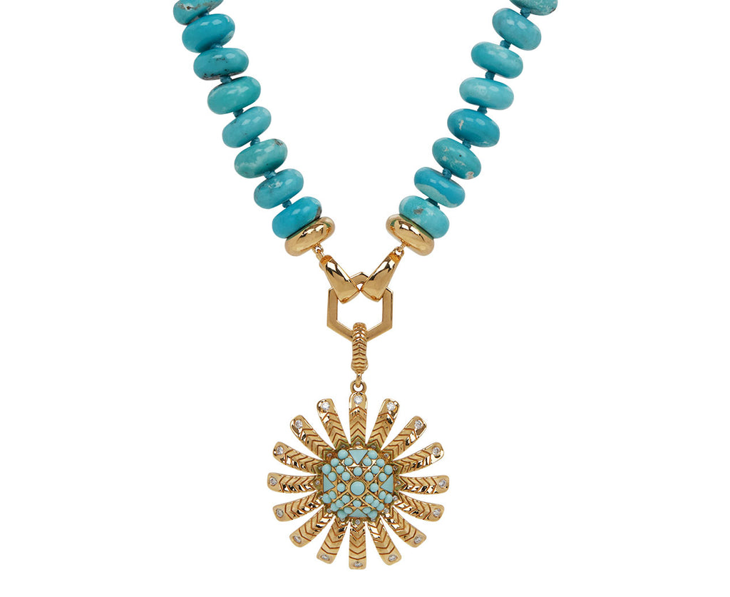 Turquoise and Diamond Chubby Sunflower Pendant ONLY