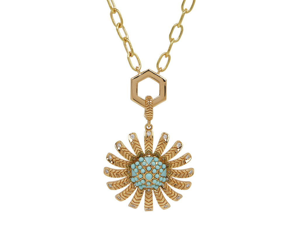 Turquoise and Diamond Chubby Sunflower Pendant ONLY