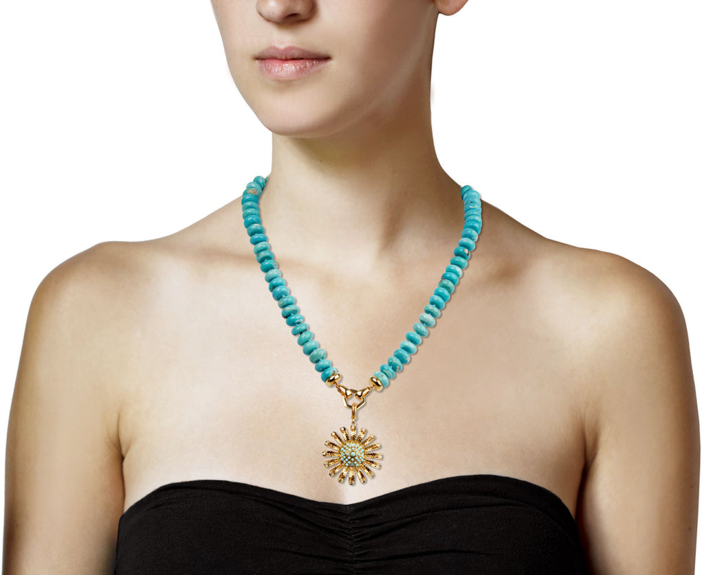 Turquoise and Diamond Chubby Sunflower Pendant ONLY
