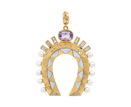 Harwell Godfrey Rose de France Amethyst and Pearl Major Love and Luck Horsehoe Pendant