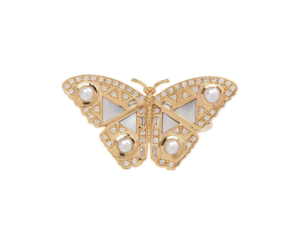 Diamond and Pearl Mini Butterfly Ring