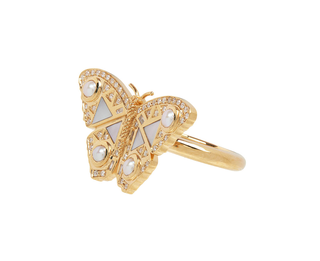 Diamond and Pearl Mini Butterfly Ring