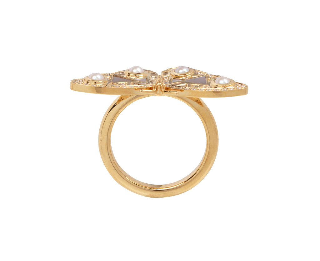 Diamond and Pearl Mini Butterfly Ring