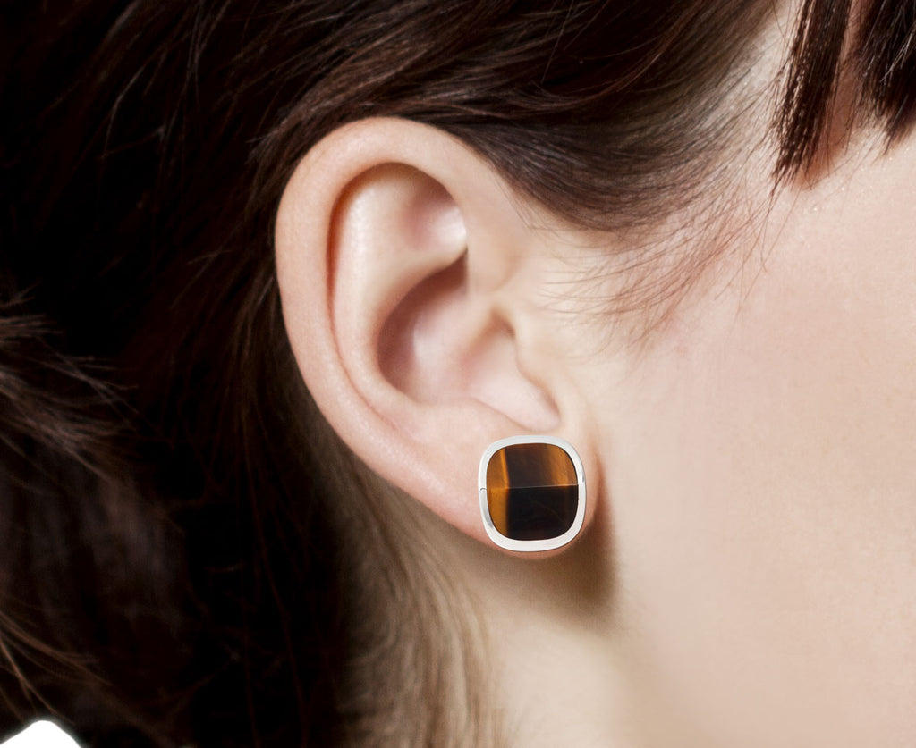 Hirotaka Equinox Pyramid Earrings - Profile Closeup