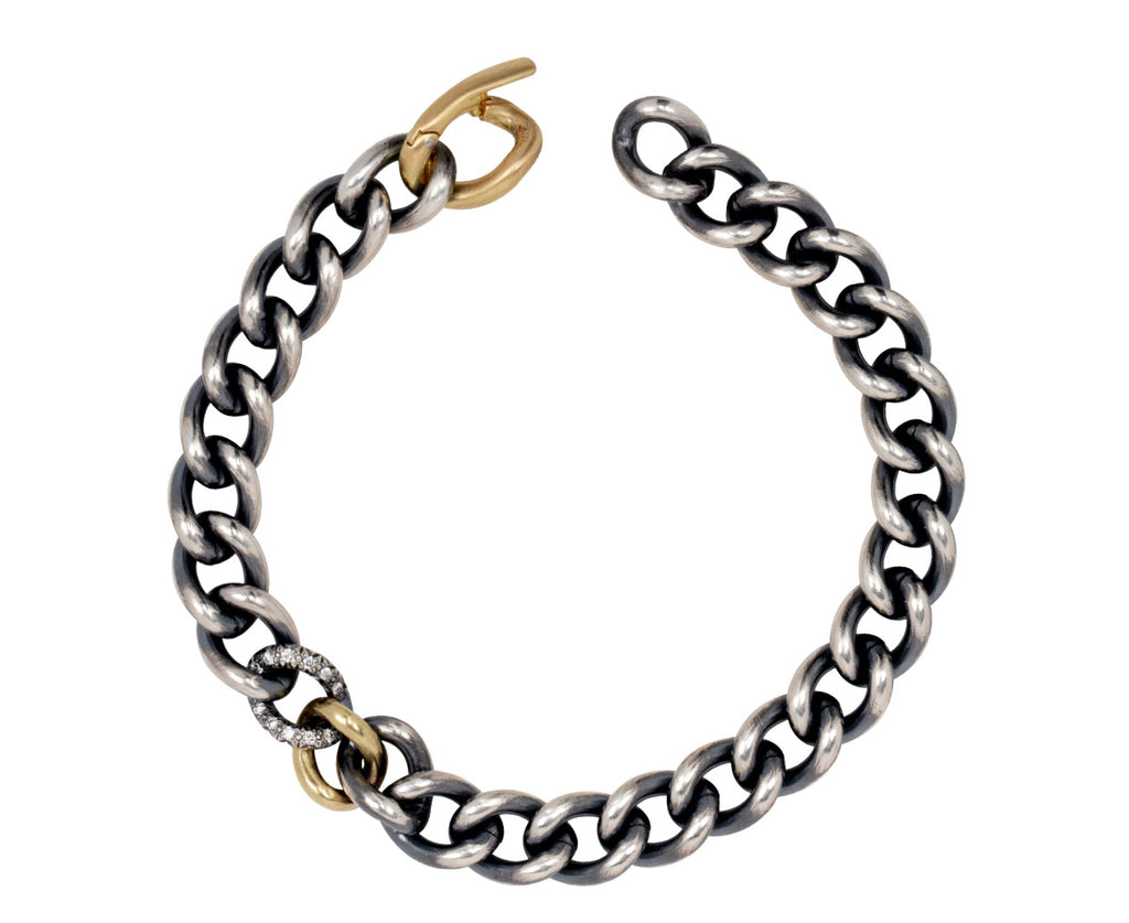 Silver Chain with One Gold and One Diamond Link
