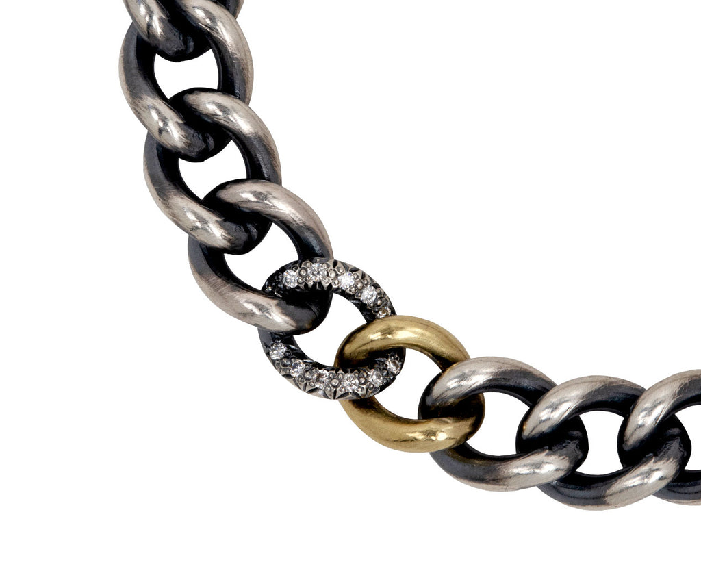 Silver Chain with One Gold and One Diamond Link