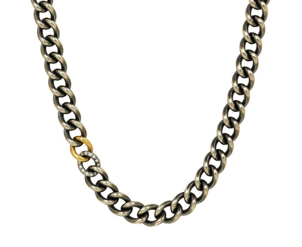 Silver Chain Necklace with One Gold and One Diamond Link - TWISTonline 