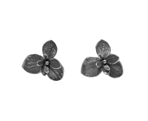 Large Baby Twin Hydrangea Oxidized Stud Earrings