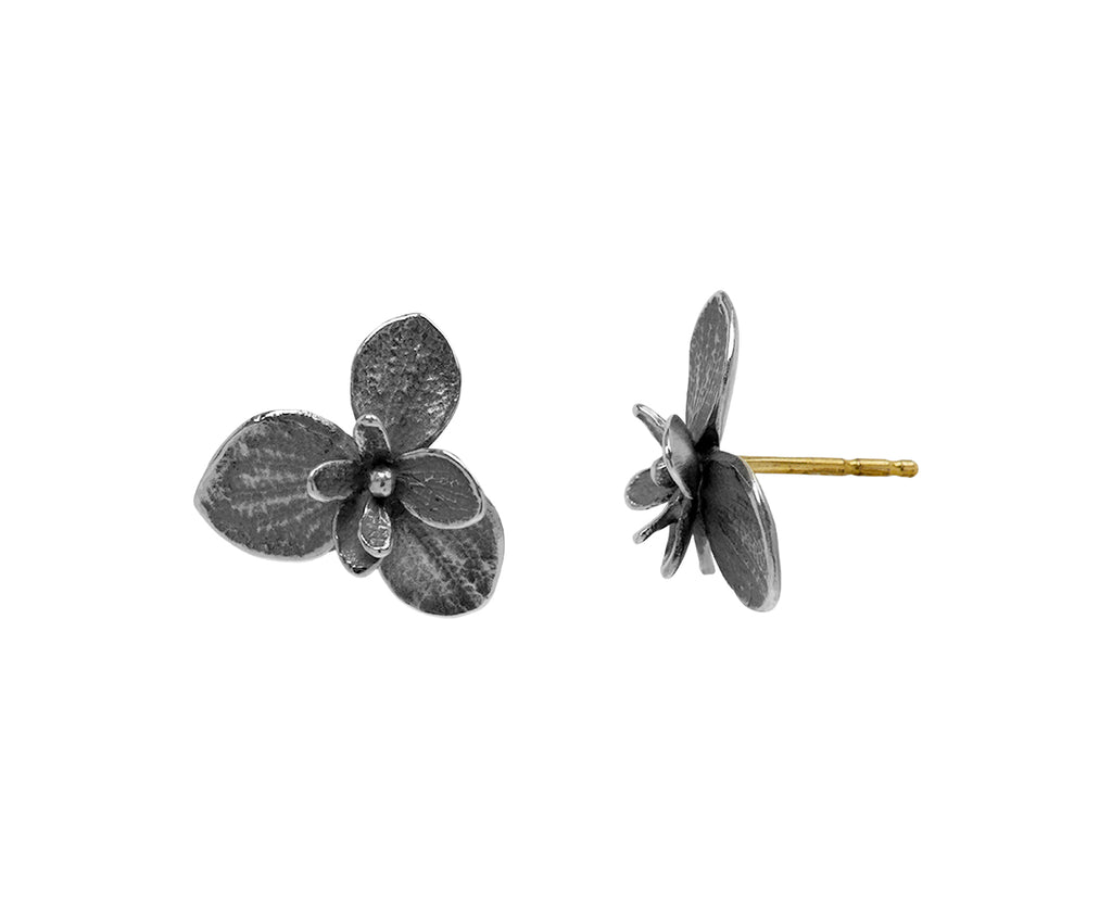 Large Baby Twin Hydrangea Oxidized Stud Earrings