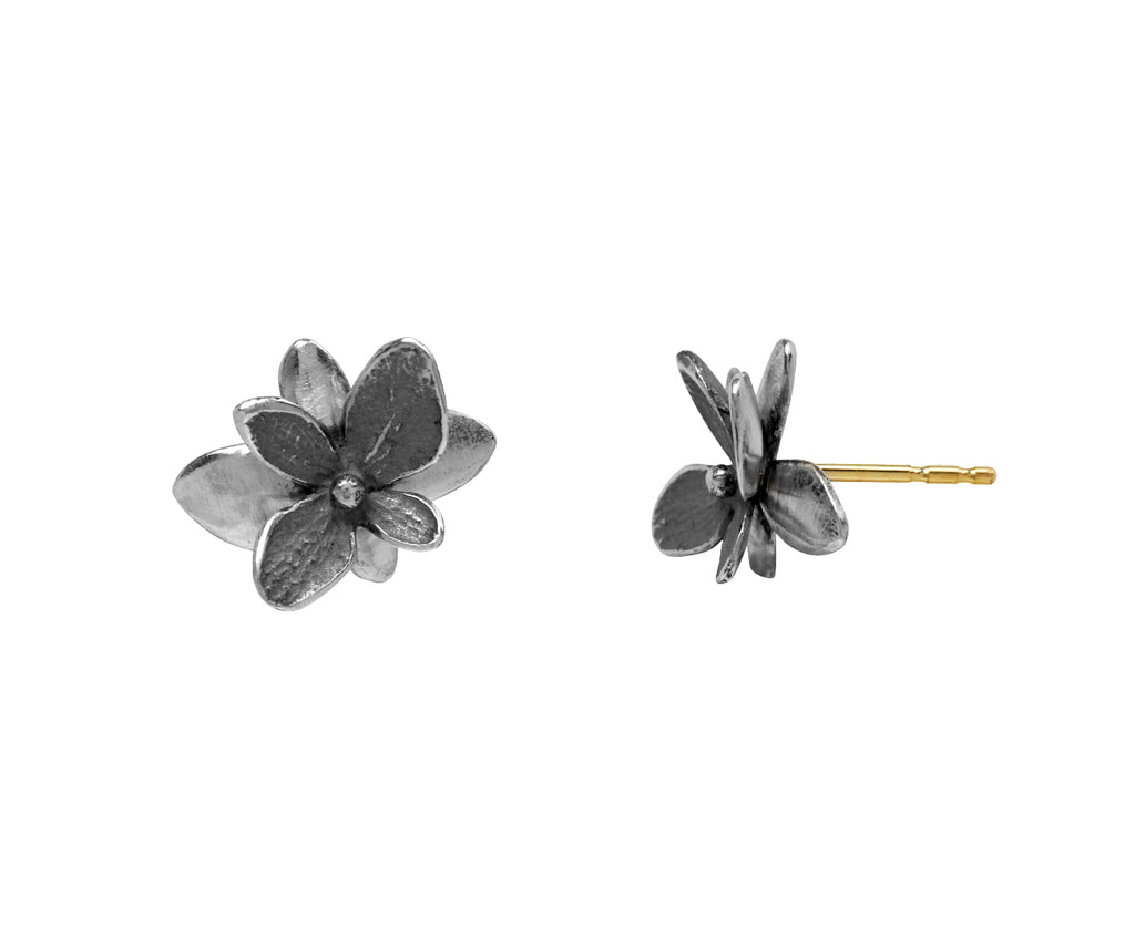 Baby Reverse Twin Hydrangea Oxidized Stud Earrings