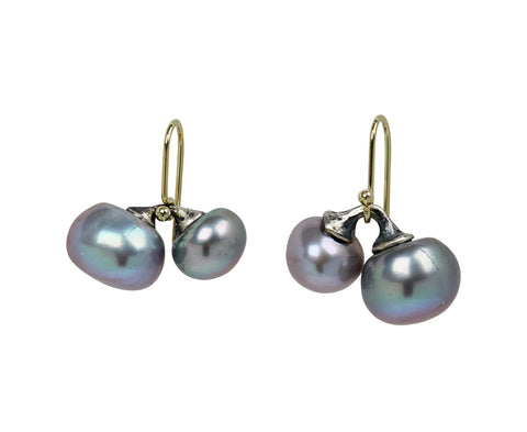 John Iversen Double Drop Earrings Grey Pearl Earrings